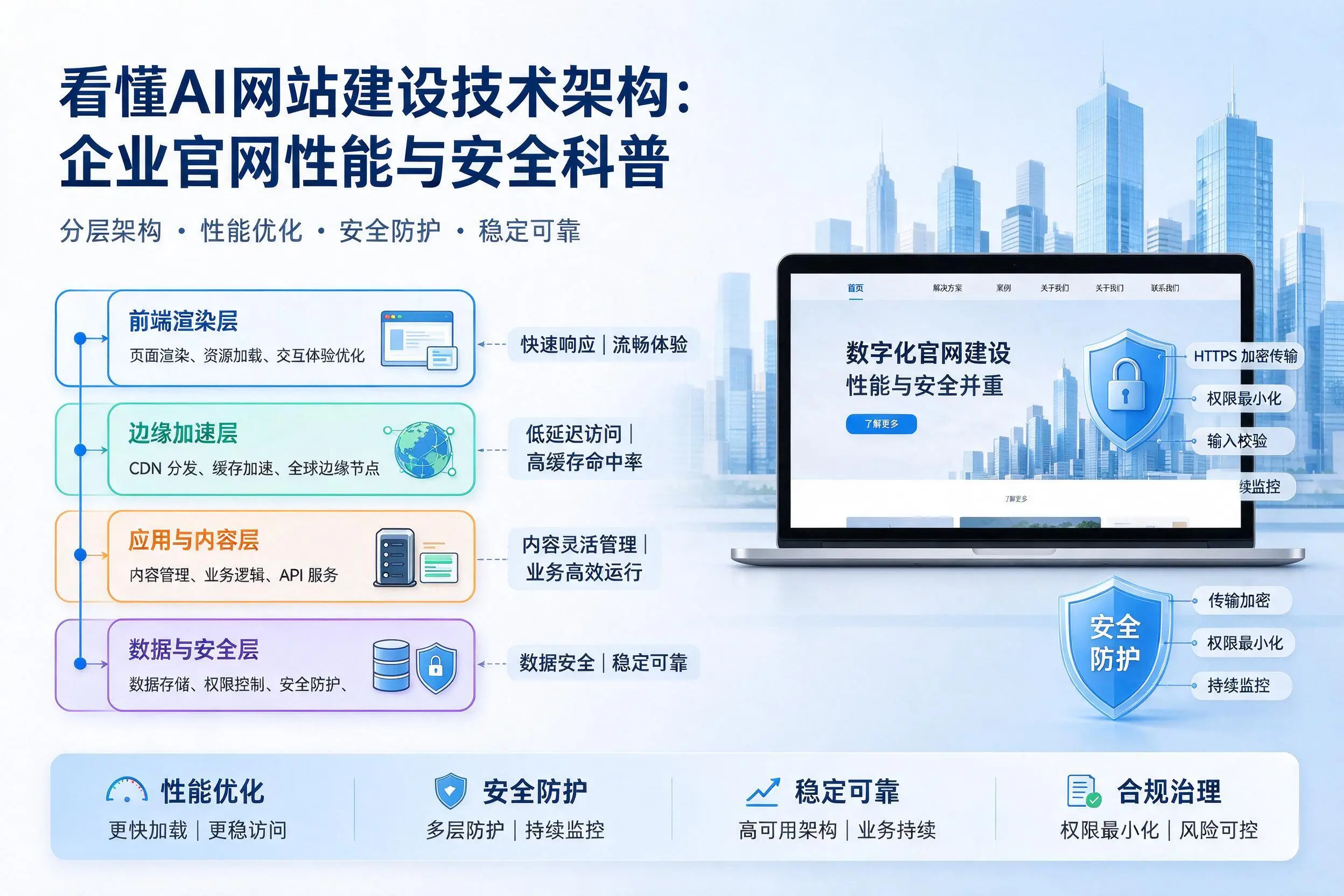 看懂AI网站建设技术架构:内江企业官网性能与安全科普