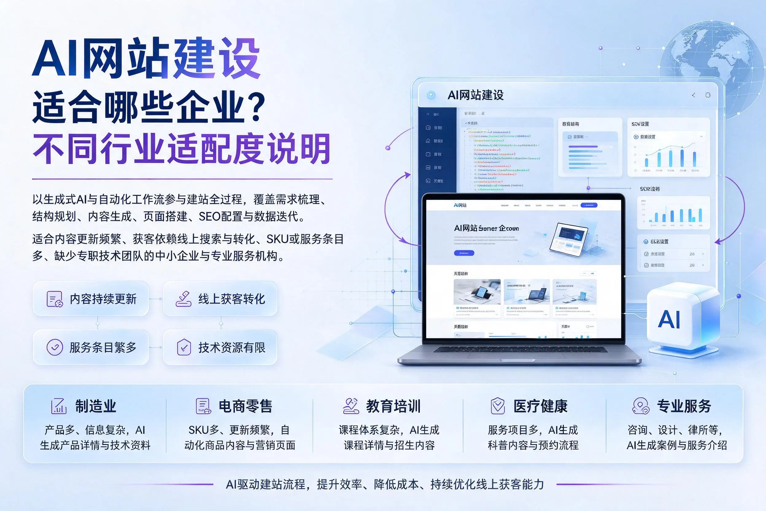 AI网站建设适合哪些企业?内江不同行业适配度说明